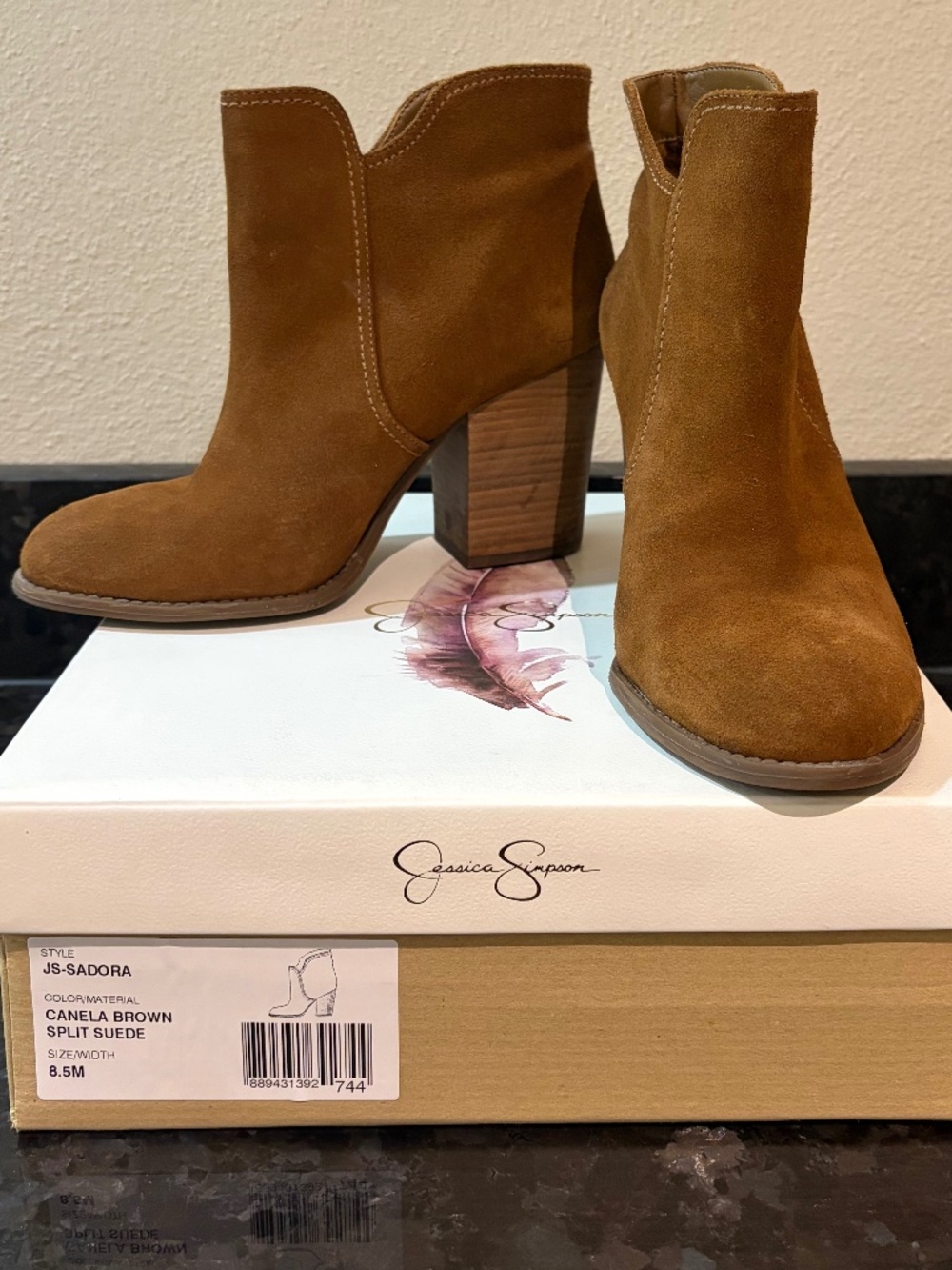 Jessica Simpson Sadora Suede Ankle Boots | Brown Block Heel Booties